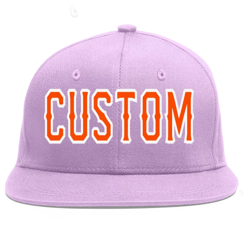 Custom Light Purple Orange-White Flat Eaves Sport Baseball Cap