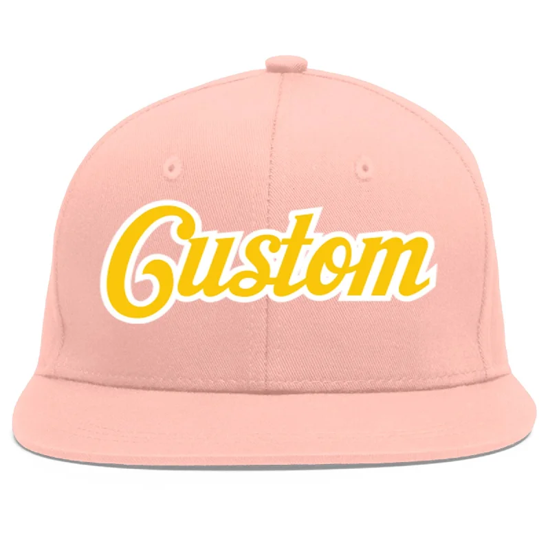 Custom Pink Gold-White Flat Eaves Sport Baseball Cap