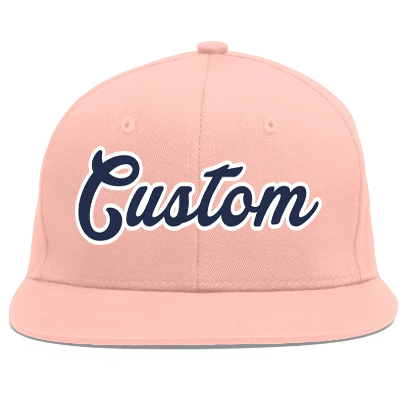 Custom Pink Navy-White Flat Eaves Sport Baseball Cap