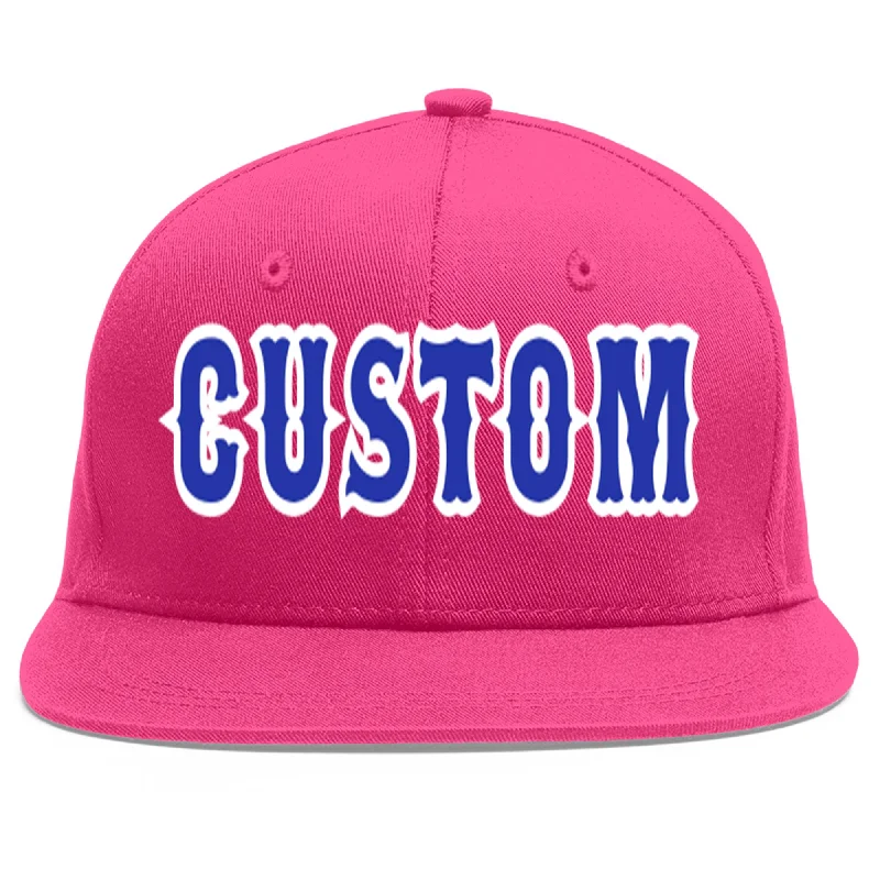 Custom Rose Red Royal-White Flat Eaves Sport Baseball Cap