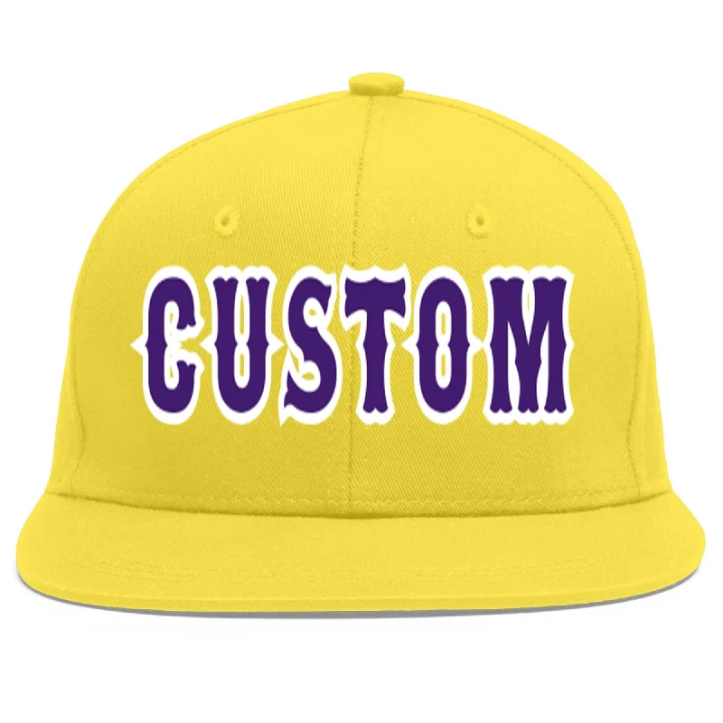 Custom Light Gold purple-White Flat Eaves Sport Baseball Cap