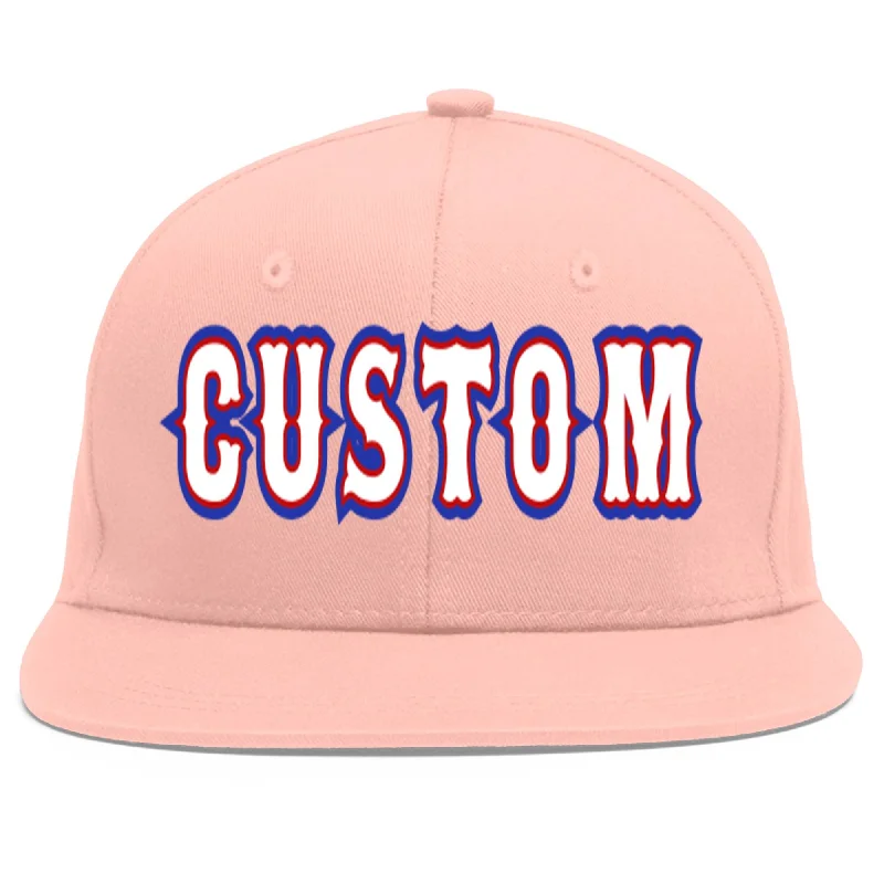 Custom Pink White-Red Flat Eaves Sport Baseball Cap