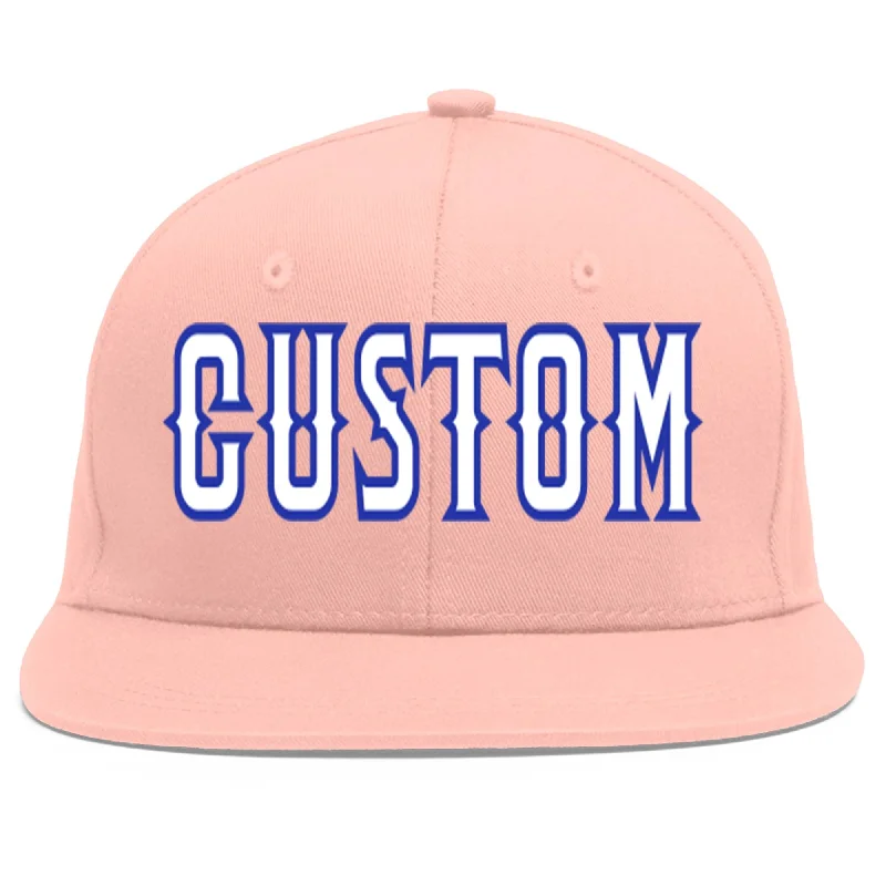 Custom Pink White-Royal Flat Eaves Sport Baseball Cap