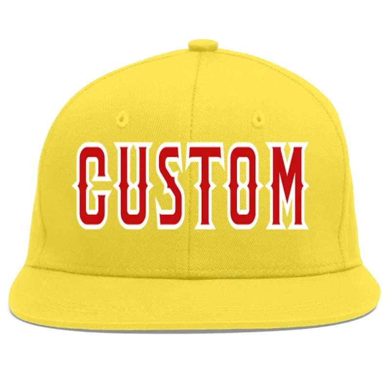 Custom Light Gold Red-White Flat Eaves Sport Baseball Cap