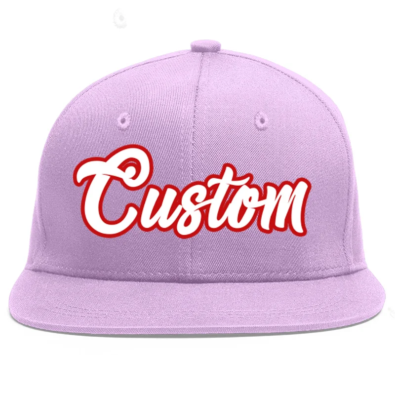 Custom Light Purple White-Red Flat Eaves Sport Baseball Cap