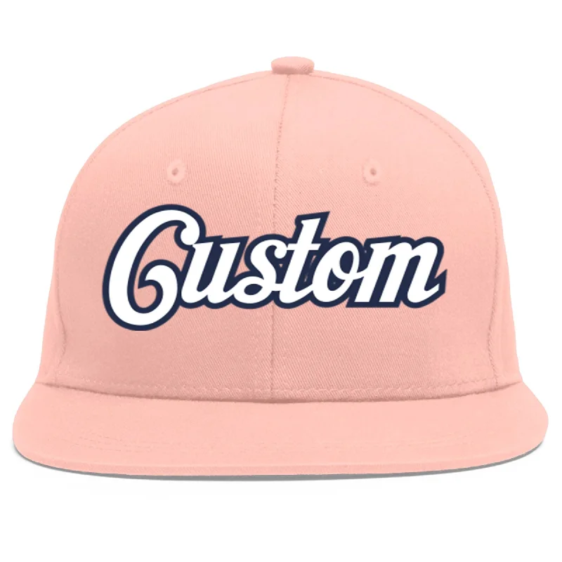 Custom Pink White-Navy Flat Eaves Sport Baseball Cap