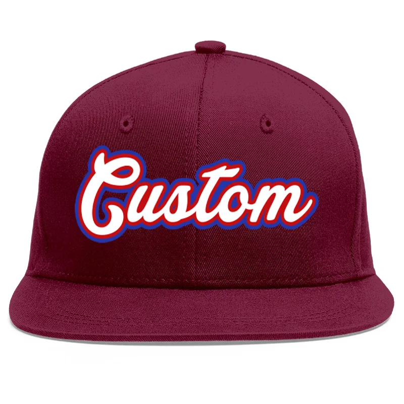 Custom Crimson White-Red Flat Eaves Sport Baseball Cap