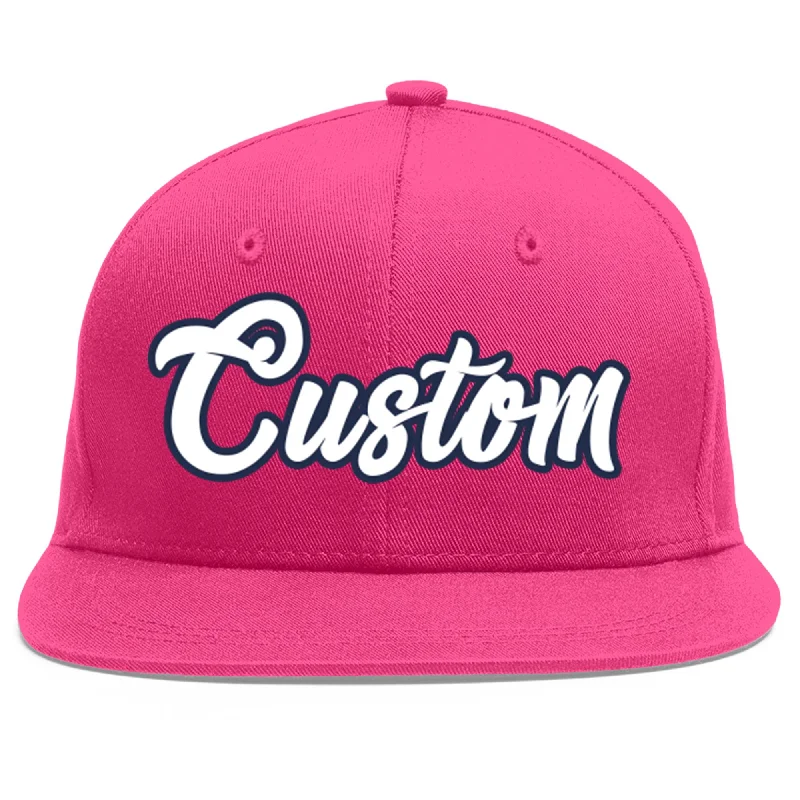 Custom Rose Red White-Navy Flat Eaves Sport Baseball Cap