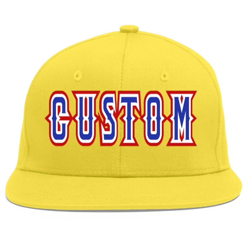 Custom Light Gold Royal-White Flat Eaves Sport Baseball Cap