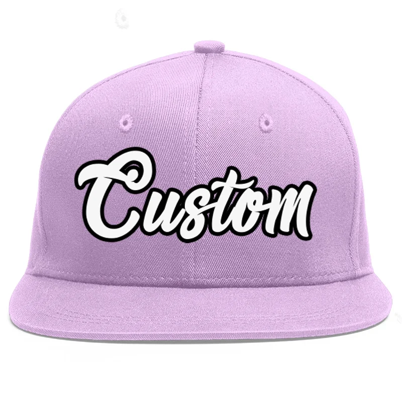 Custom Light Purple White-Black Flat Eaves Sport Baseball Cap