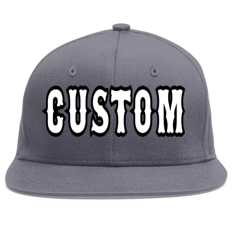 Custom Dark Gray White-Black Flat Eaves Sport Baseball Cap