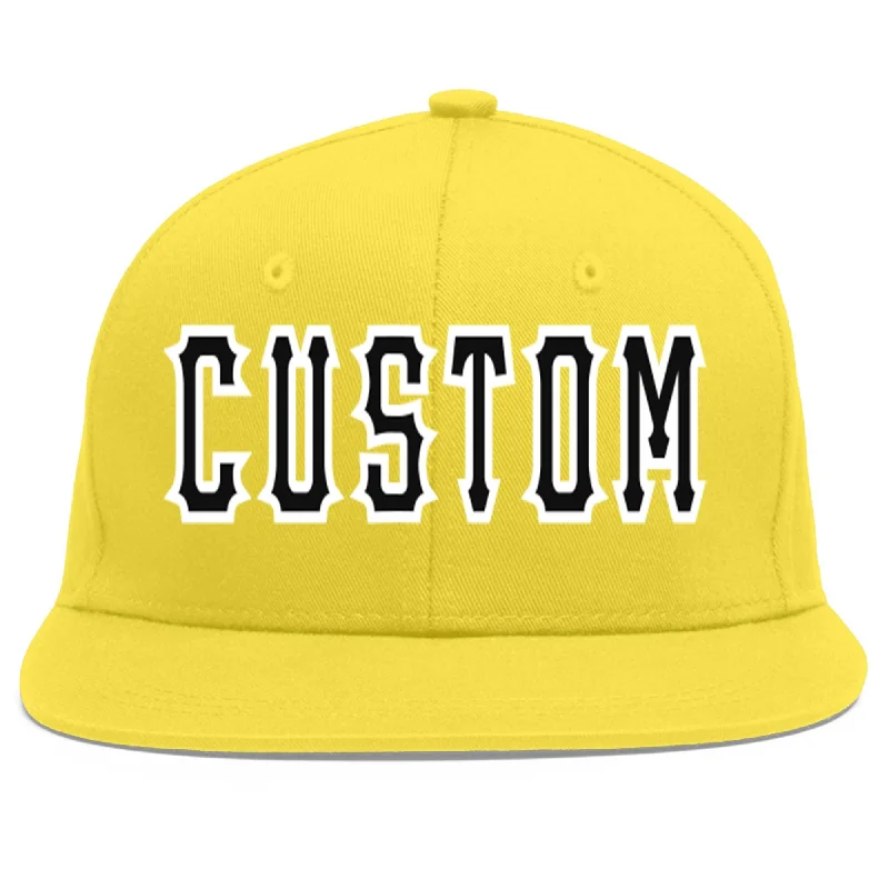 Custom Light Gold Black-White Flat Eaves Sport Baseball Cap