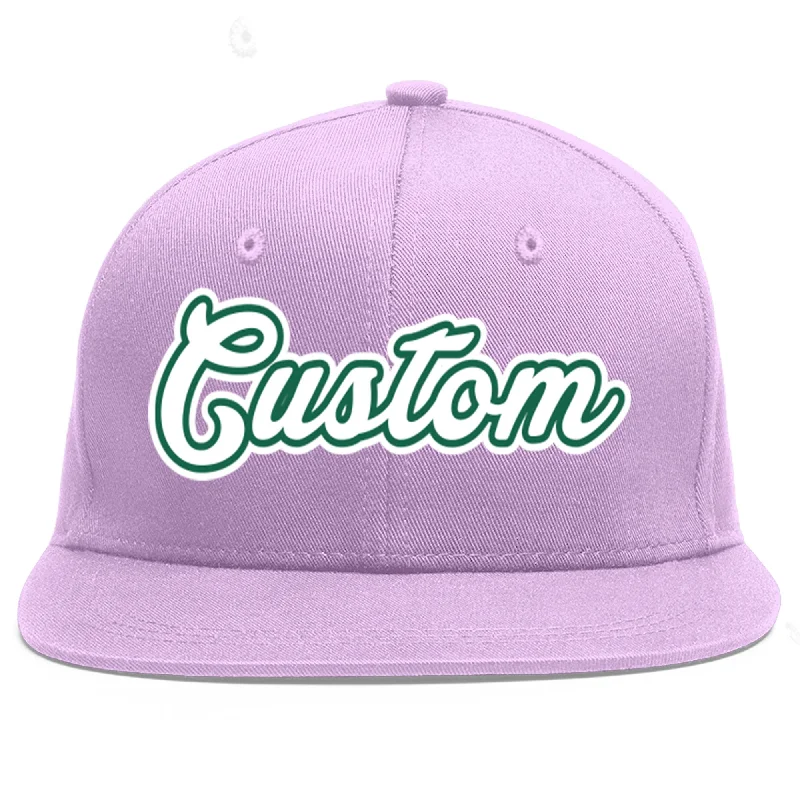 Custom Light Purple White-Kelly Green Flat Eaves Sport Baseball Cap