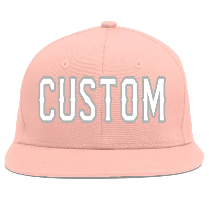 Custom Pink White-Gray Flat Eaves Sport Baseball Cap