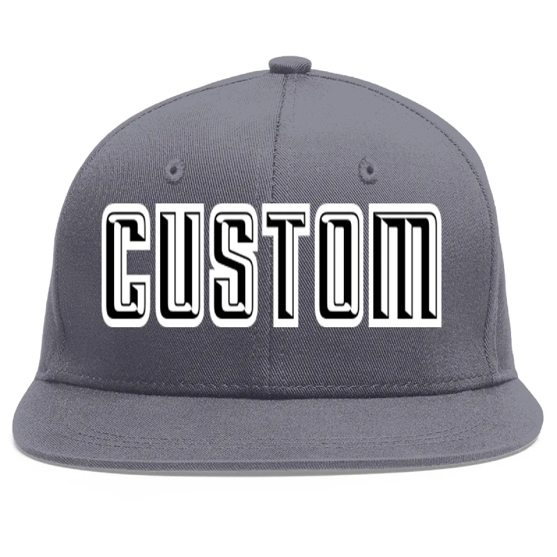 Custom Dark Gray Black-White Flat Eaves Sport Baseball Cap