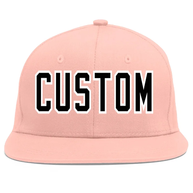 Custom Pink Black-White Flat Eaves Sport Baseball Cap