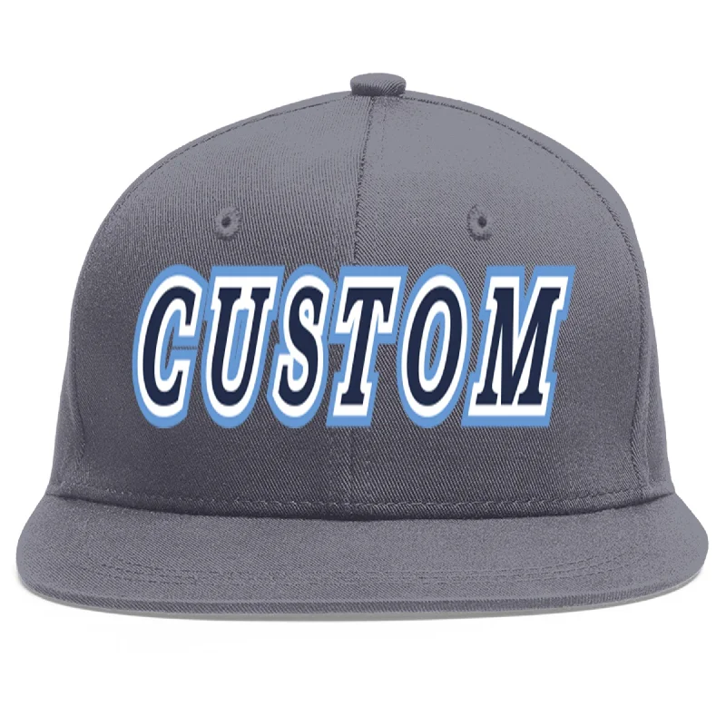 Custom Dark Gray Navy-White Flat Eaves Sport Baseball Cap