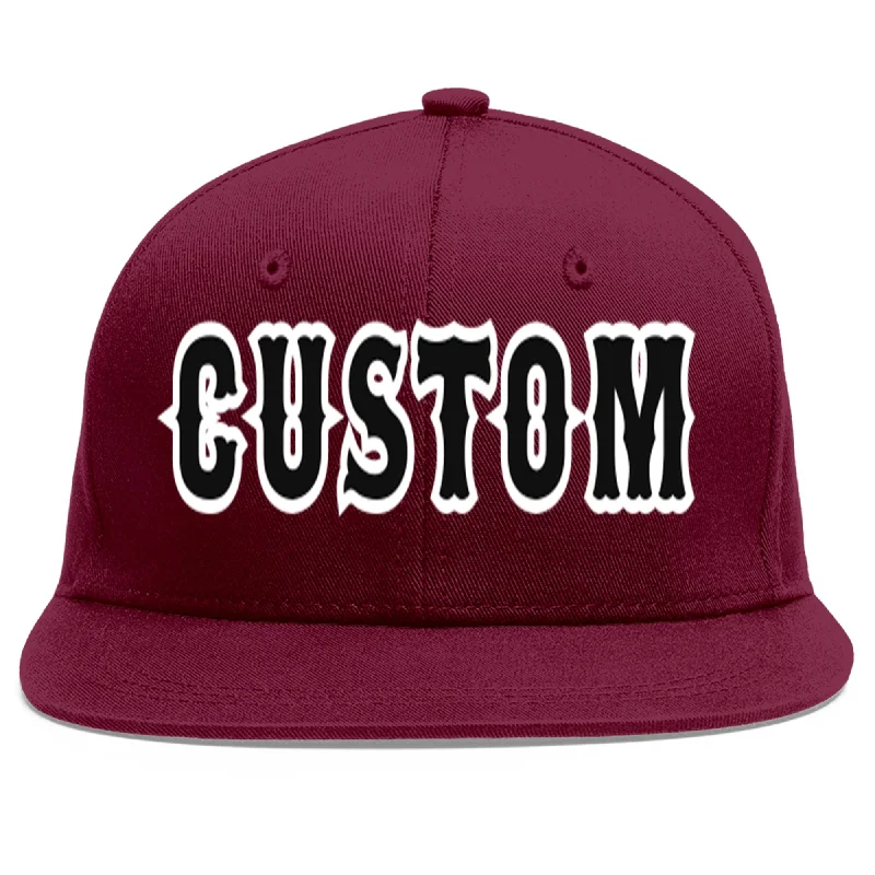 Custom Crimson Black-White Flat Eaves Sport Baseball Cap