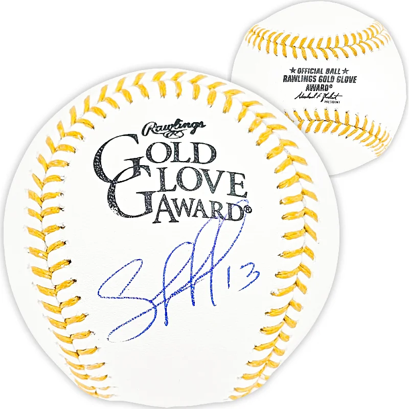 Salvador Perez Autographed Official Gold Glove Logo Baseball Kansas City Royals Beckett BAS Witness Stock #216045