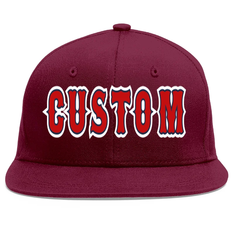 Custom Crimson Red-Navy Flat Eaves Sport Baseball Cap