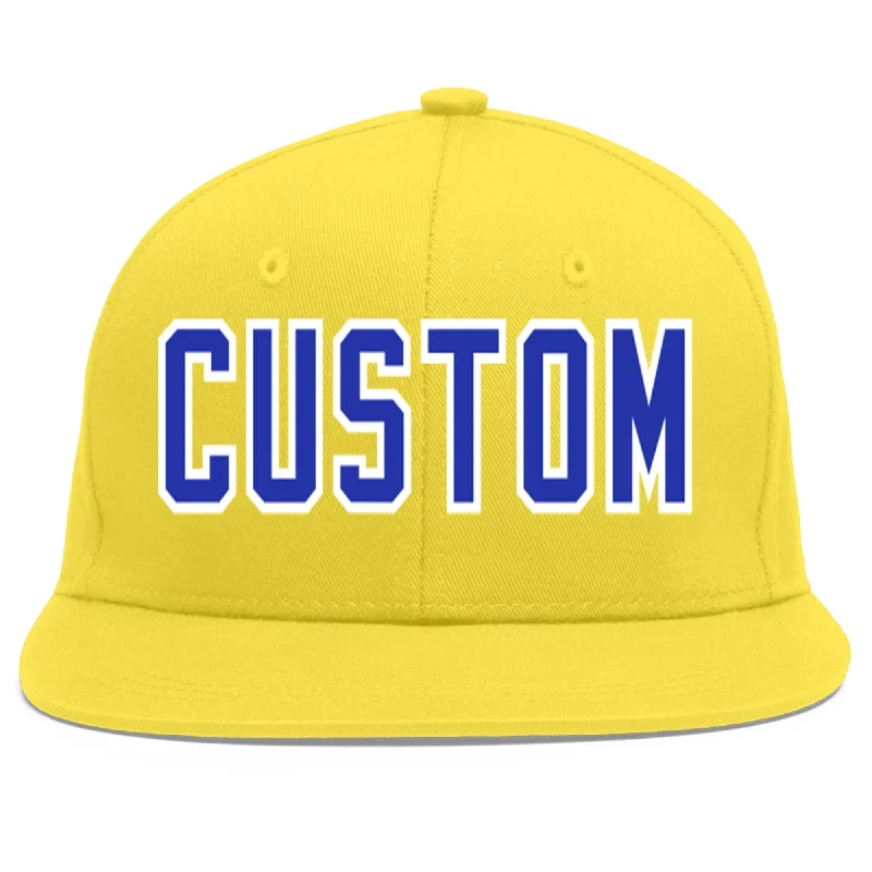 Custom Light Gold Royal-White Flat Eaves Sport Baseball Cap