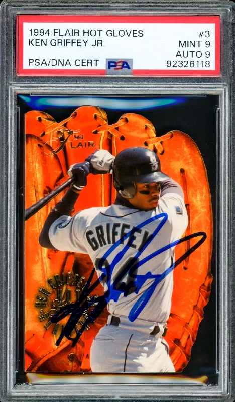 Ken Griffey Jr. Autographed 1994 Flair Hot Gloves Card #3 Seattle Mariners PSA 9 Auto Grade Mint 9 PSA/DNA #92326118