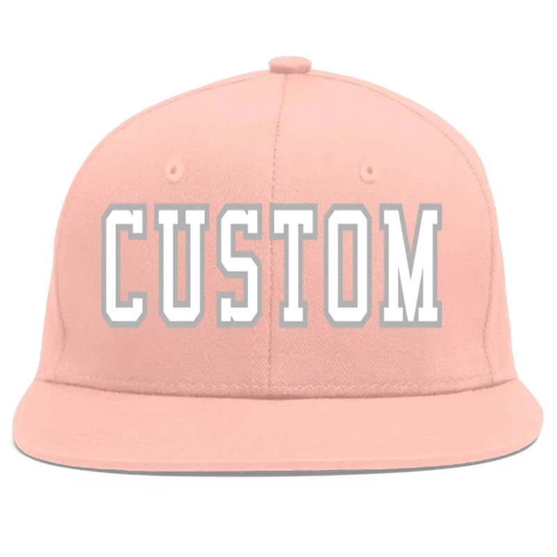 Custom Pink White-Gray Flat Eaves Sport Baseball Cap