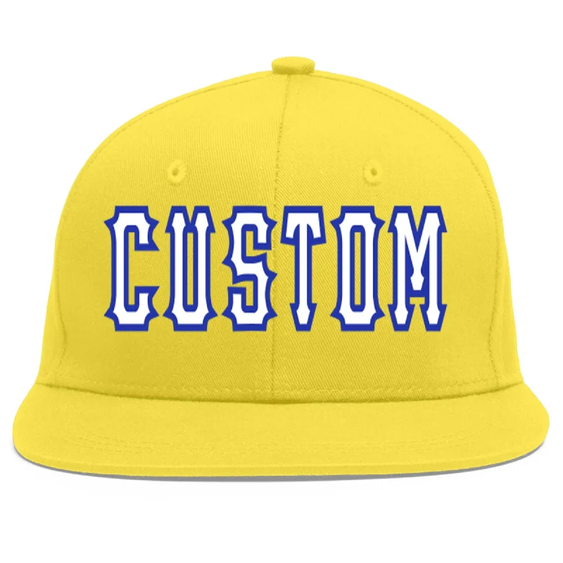 Custom Light Gold White-Royal Flat Eaves Sport Baseball Cap