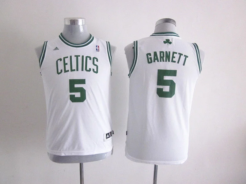 Celtics 5 Garnett White New Fabric Youth Basketball Jersey