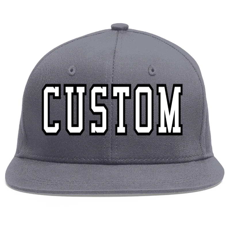 Custom Dark Gray White-Black Flat Eaves Sport Baseball Cap