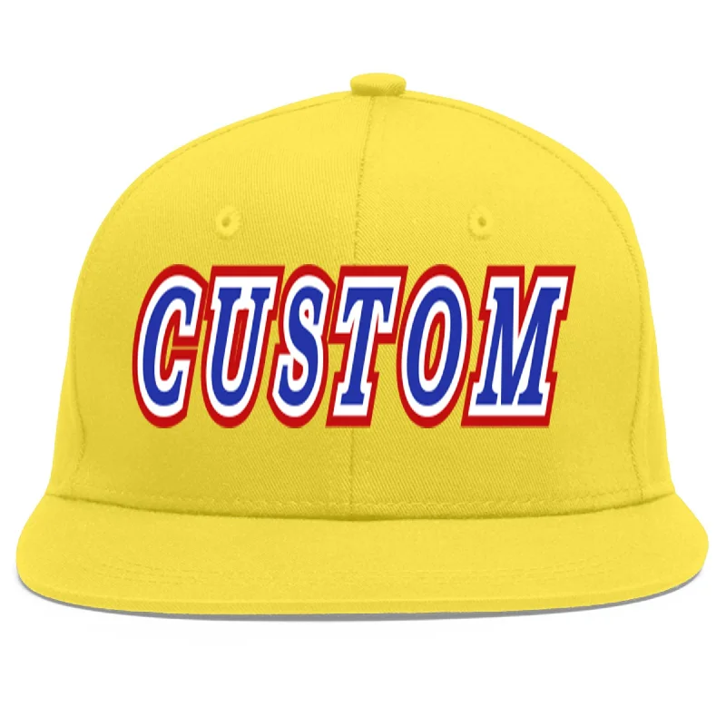 Custom Light Gold Royal-White Flat Eaves Sport Baseball Cap