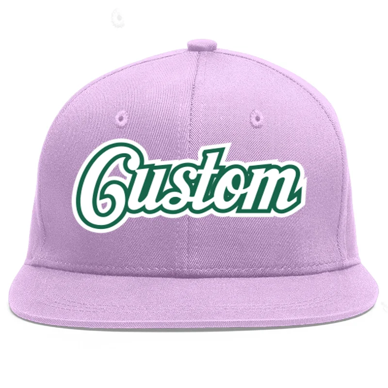 Custom Light Purple White-Kelly Green Flat Eaves Sport Baseball Cap