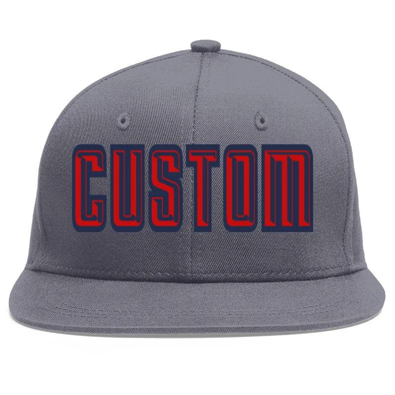 Custom Dark Gray Red-Navy Flat Eaves Sport Baseball Cap