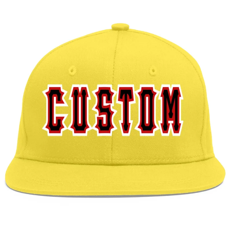 Custom Light Gold Black-Red Flat Eaves Sport Baseball Cap