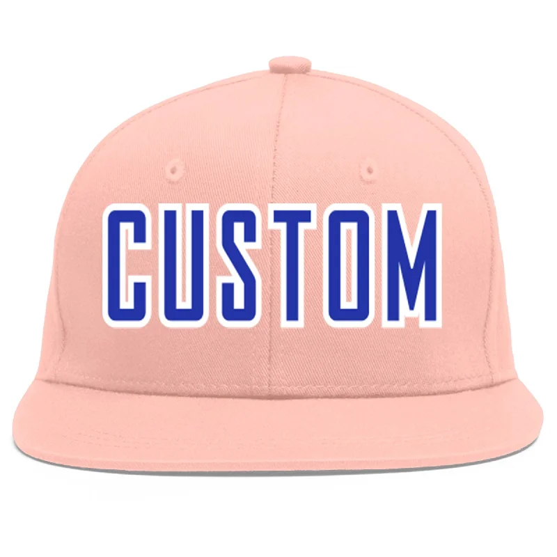 Custom Pink Royal-White Flat Eaves Sport Baseball Cap