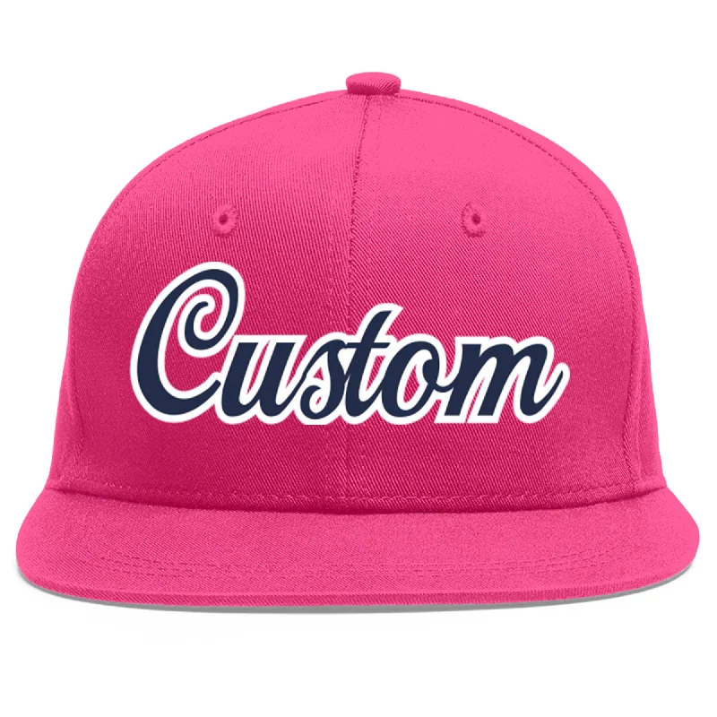 Custom Rose Red Navy-White Flat Eaves Sport Baseball Cap