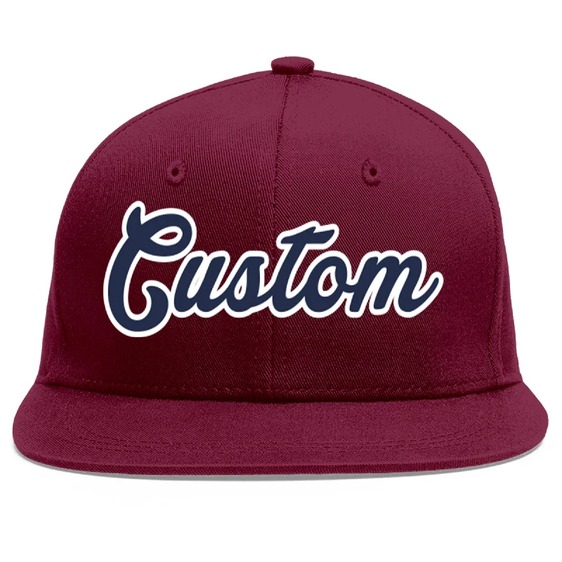 Custom Crimson Navy-White Flat Eaves Sport Baseball Cap