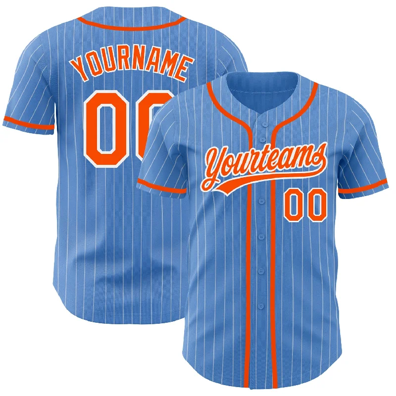 Custom Powder Blue White Pinstripe Orange Authentic Baseball Jersey