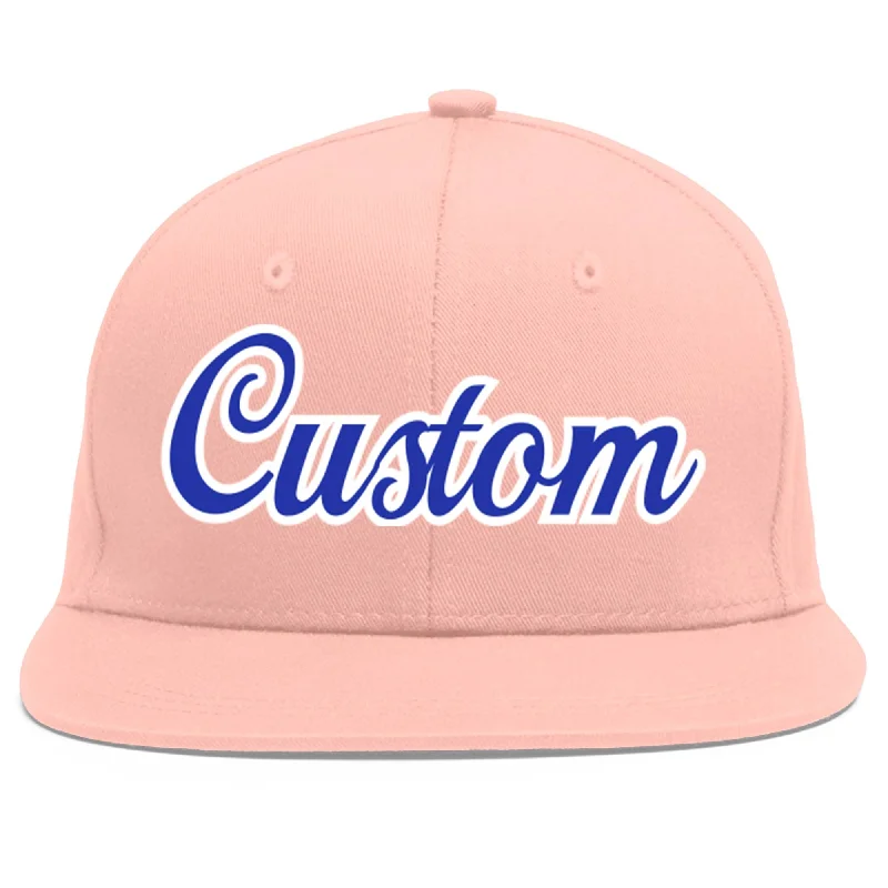 Custom Pink Royal-White Flat Eaves Sport Baseball Cap