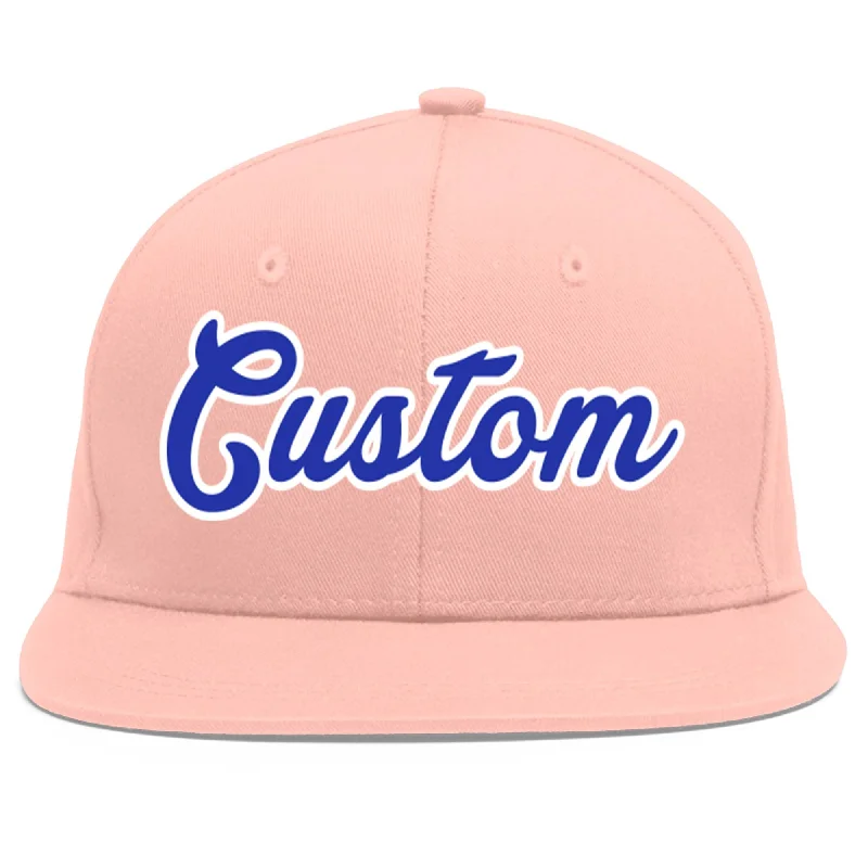 Custom Pink Royal-White Flat Eaves Sport Baseball Cap