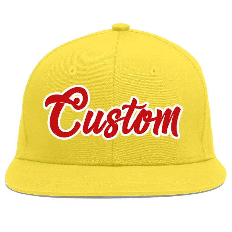 Custom Light Gold Red-White Flat Eaves Sport Baseball Cap