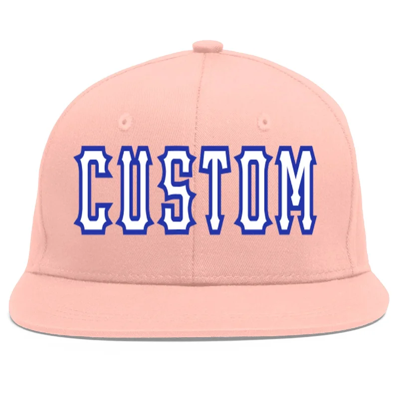 Custom Pink White-Royal Flat Eaves Sport Baseball Cap