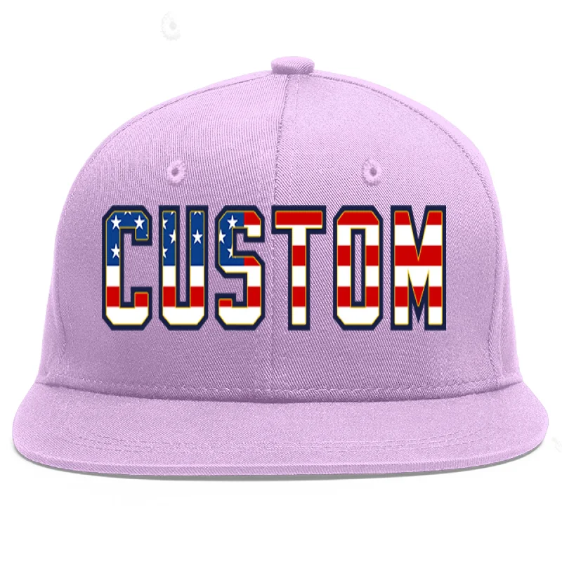 Custom Light Purple Vintage USA Flag-Gold Flat Eaves Sport Baseball Cap