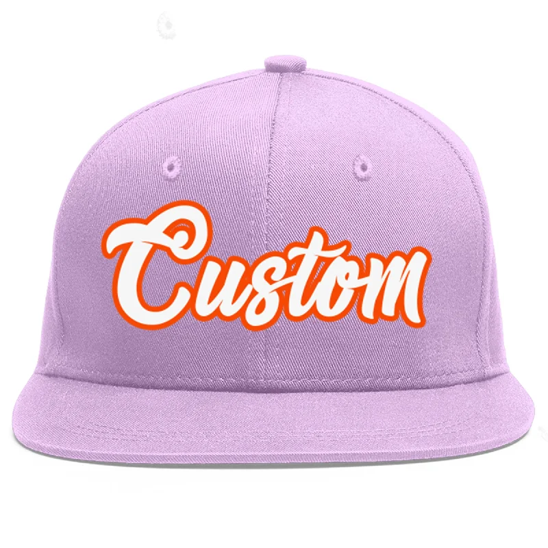 Custom Light Purple White-Orange Flat Eaves Sport Baseball Cap