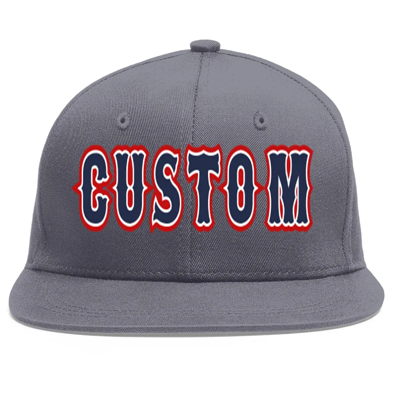 Custom Dark Gray Navy-White Flat Eaves Sport Baseball Cap