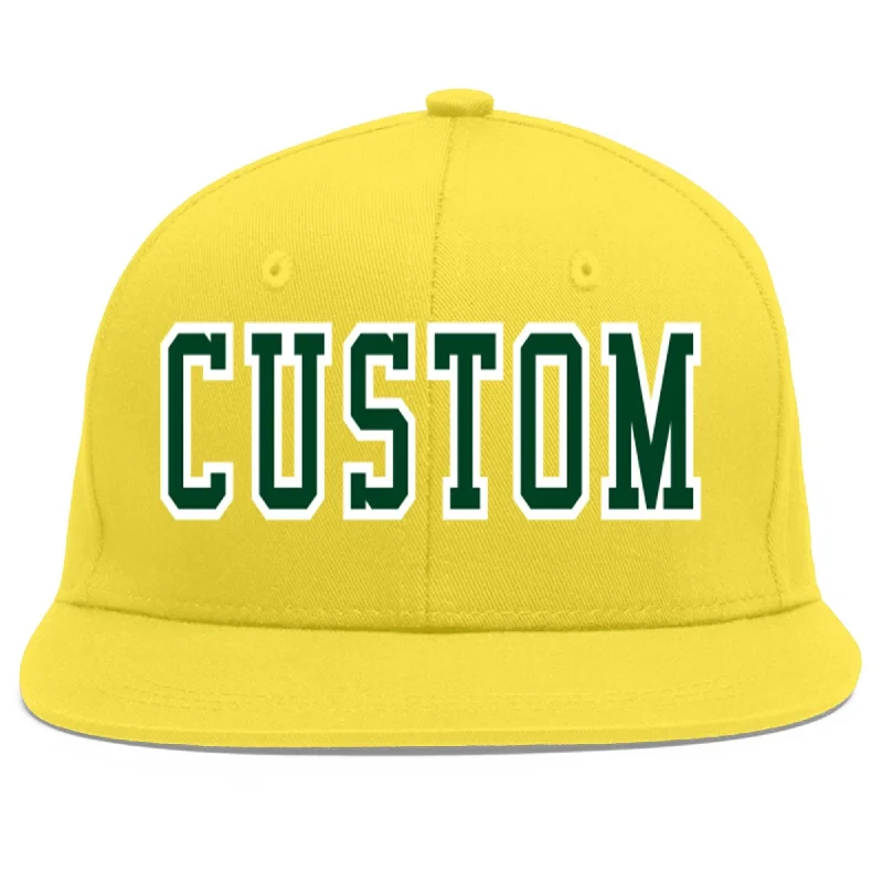 Custom Light Gold Green-White Flat Eaves Sport Baseball Cap