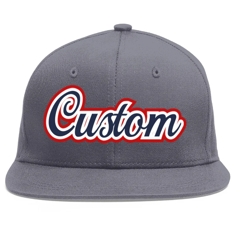 Custom Dark Gray Navy-White Flat Eaves Sport Baseball Cap