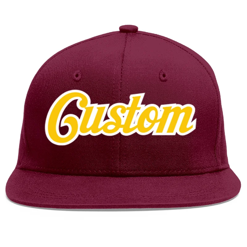 Custom Crimson Gold-White Flat Eaves Sport Baseball Cap