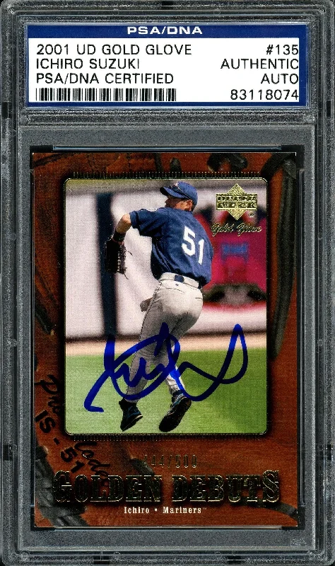 Ichiro Suzuki Autographed 2001 Upper Deck Gold Glove Rookie Card #135 Seattle Mariners #444/500 PSA/DNA #83118074