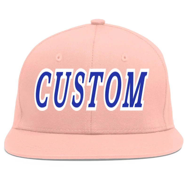 Custom Pink Royal-White Flat Eaves Sport Baseball Cap